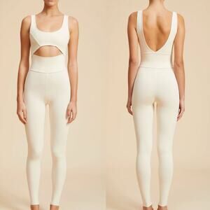 Live The Process Cut Out Jumpsuit Bodysuit One Piece Workout Cream Small